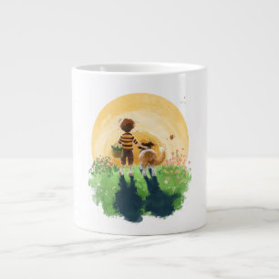 Sheltie Dog and Boy Walk in Sunset Jumbo-Tasse
