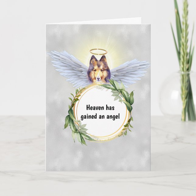 Sheltie dog angel wings flügeln halo wreath paradi karte (Vorderseite)