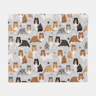 Sheltie Dog Bones and Paws Fleece Blankon