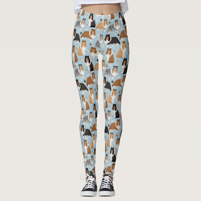 Sheltie Dog Bones and Paws Leggings (Vorderseite)