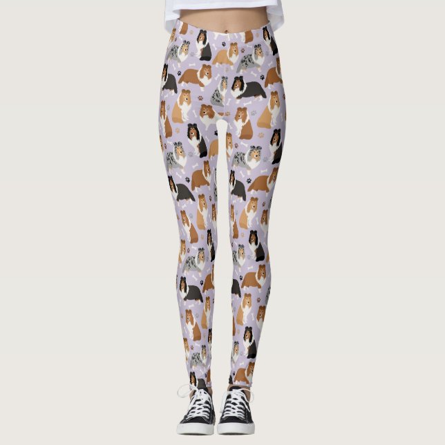 Sheltie Dog Bones and Paws Leggings (Vorderseite)