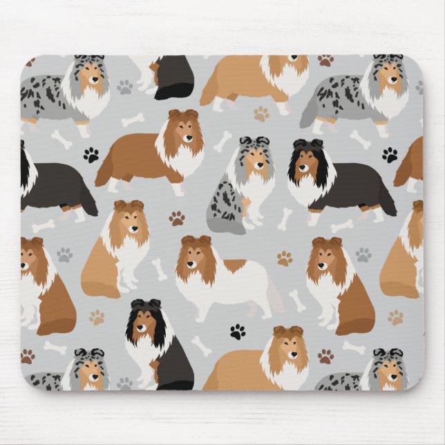 Sheltie Dog Bones and Paws Mouse Pad Mousepad (Vorne)