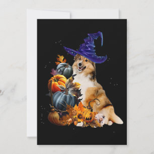Sheltie Dog Hexe und Pumpkins Halloween Thanksgiv Einladung