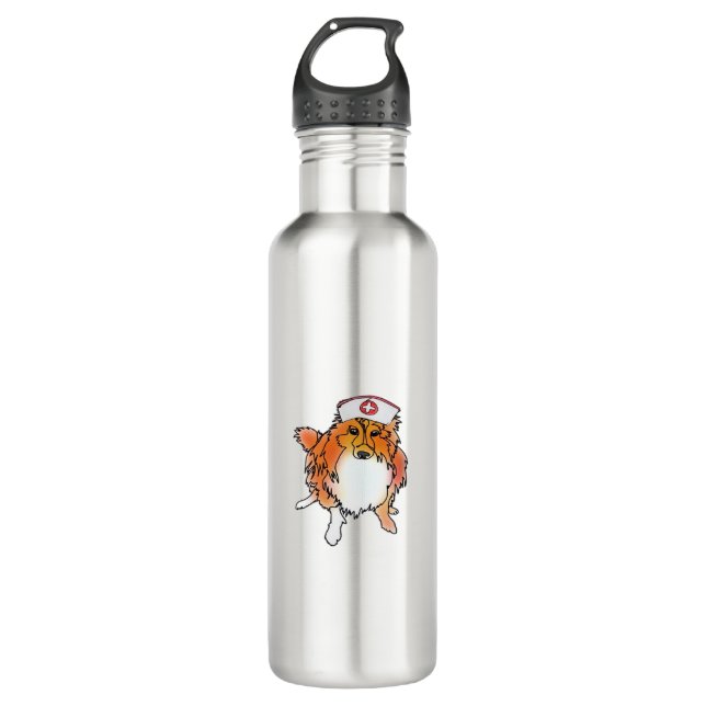 Sheltie Dog in Nurse Hat - animalsinhats Classic T Edelstahlflasche (Vorderseite)