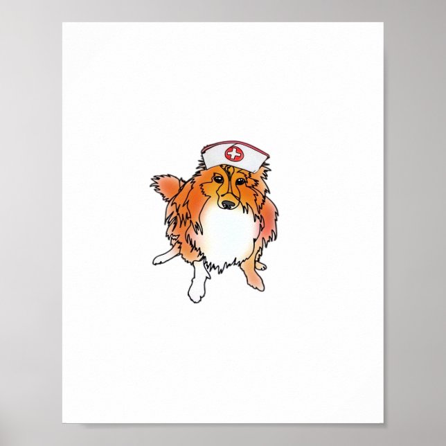 Sheltie Dog in Nurse Hat - animalsinhats Classic T Poster (Vorne)