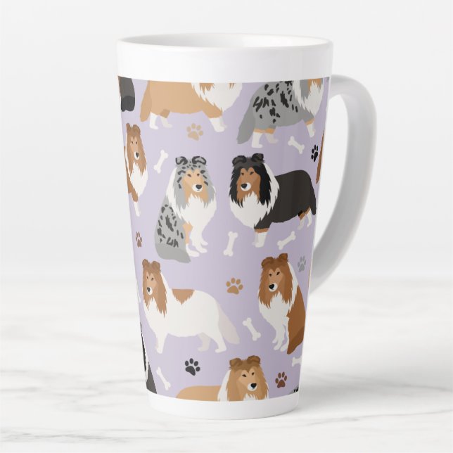 Sheltie Dog Knochen und Paws Latte Tasse (Rechte Ecke)