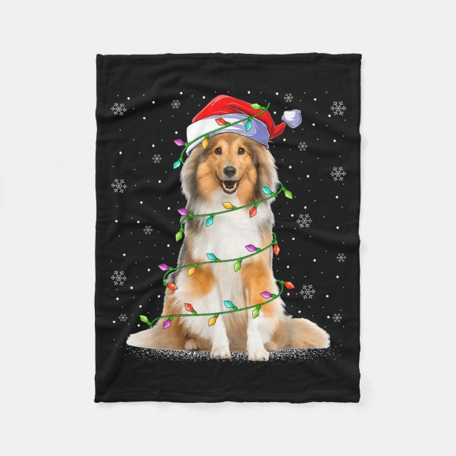 Sheltie Dog Lover Xmas Lighting Santa Sheltie Chri Fleecedecke (Vorderseite)