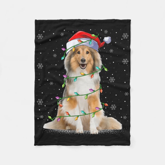 Sheltie Dog Lover Xmas Lighting Santa Sheltie Chri Fleecedecke (Vorderseite)