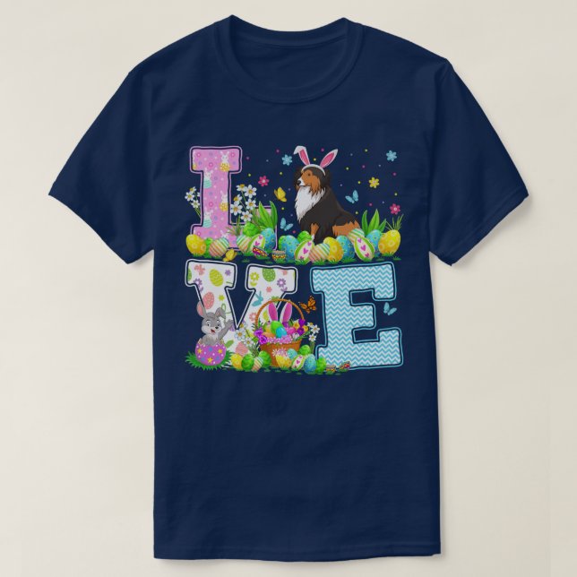 Sheltie Dog Ostereier Jagd Liebe Sheltie Eas T-Shirt (Design vorne)