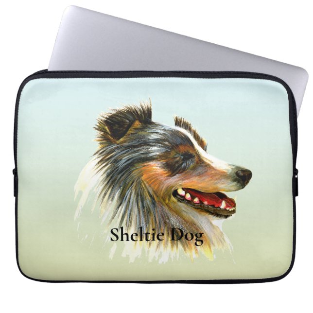 Sheltie Dog Pet Aquarellmalerei Laptopschutzhülle (Vorderseite)