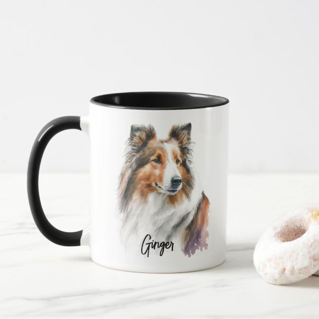 Sheltie Dog Rasse Personalisiert Tasse (Mit Donut)