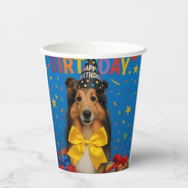 Sheltie-Geburtstagsfeier Pappbecher (Vorderseite)
