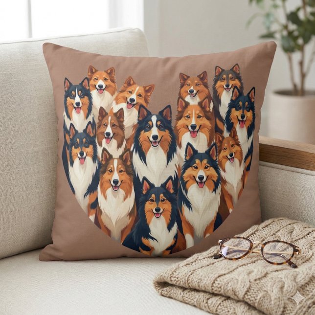 Sheltie Heart Illustration Niedlich Shetland Sheep Kissen (Sheltie Heart Illustration Cute Shetland Sheepdog Throw Pillow Mockup A)