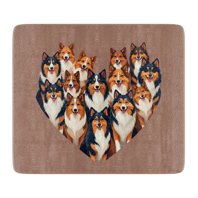 Sheltie Heart Illustration Niedlich Shetland Sheep Schneidebrett (Vorderseite)