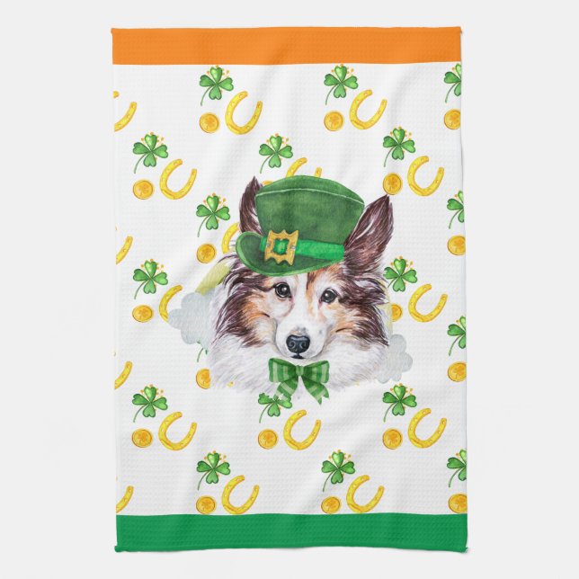 Sheltie Holiday Wohngestaltung St Patricks Day Geschirrtuch (Vertikal)