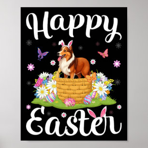 Sheltie Hund Frohe Ostern Eierjagd Bunny Ohr Oster Poster