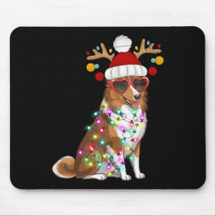 Sheltie Hund Lustige Weihnachten Xmas Lichter Sant Mousepad