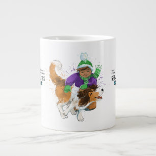 Sheltie Hund und Junge gehen in den Sonnenuntergan Jumbo-Tasse