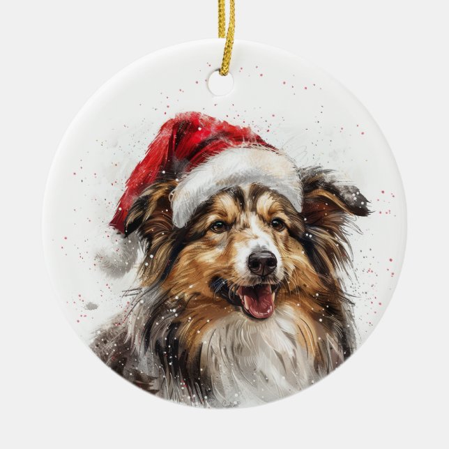 Sheltie-Hund Weihnachten Personalisiert Keramik Ornament (Vorne)