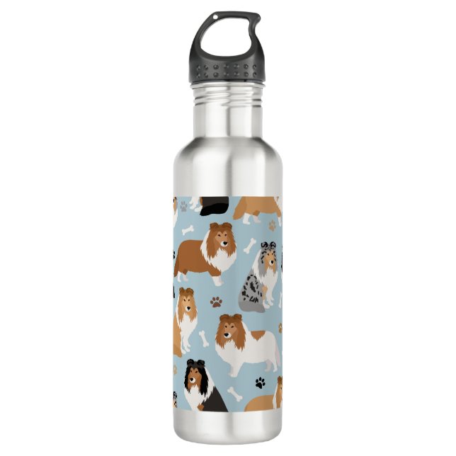 Sheltie Hunde Knochen und Paare Edelstahlflasche (Vorderseite)