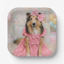 Sheltie im rosa Kleid