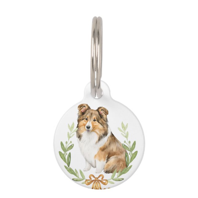 Sheltie in Laurel Wreath | PERSONALISIERT Haustiermarke (Vorderseite)