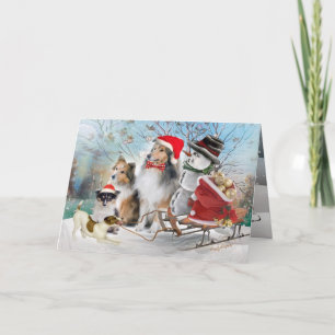 Sheltie, Jack Russell und Snowman Xmas Cards Feiertagskarte