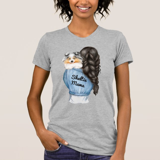 Sheltie Mama Black Hair w Merle Shetland Sheepdog T-Shirt (Vorderseite)