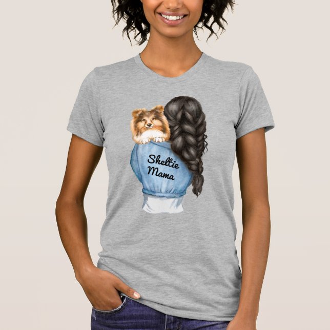 Sheltie Mama Black Hair w Sable Shetland Sheepdog T-Shirt (Vorderseite)