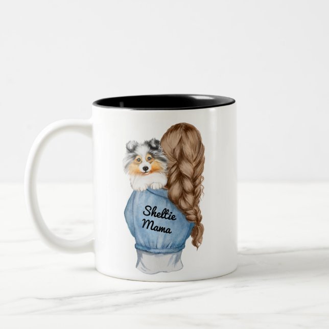 Sheltie Mama Brünett w Merle Shetland Sheepdog Zweifarbige Tasse (Links)