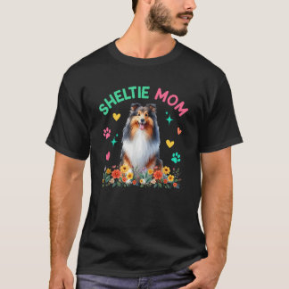 Sheltie Mama Muttertag Florales Süßes Hundebesitze T-Shirt