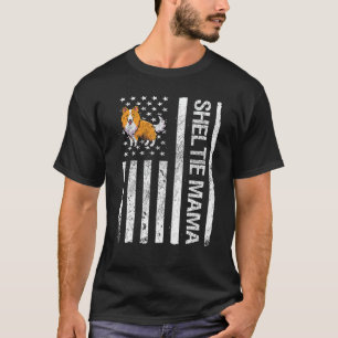 Sheltie Mama USA Flag Funny Shetland Sheepdog Owne T-Shirt