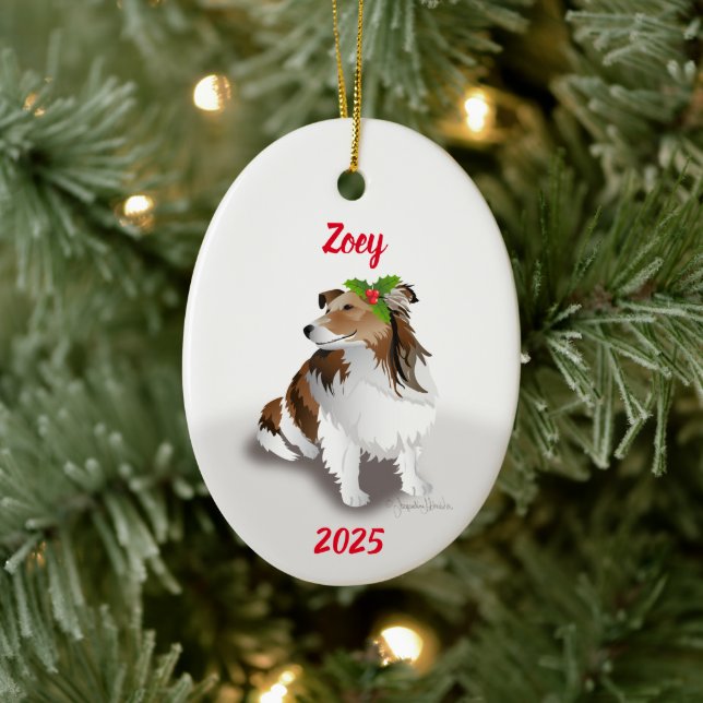 Sheltie mit Holly-Ornament Keramik Ornament (Baum)