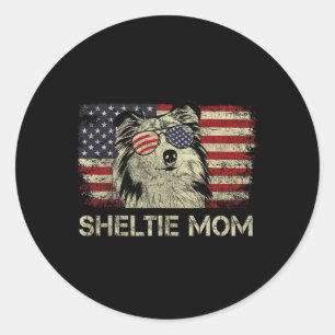 Sheltie-Mutter-Hundefreunde Amerikanische Flagge 4 Runder Aufkleber