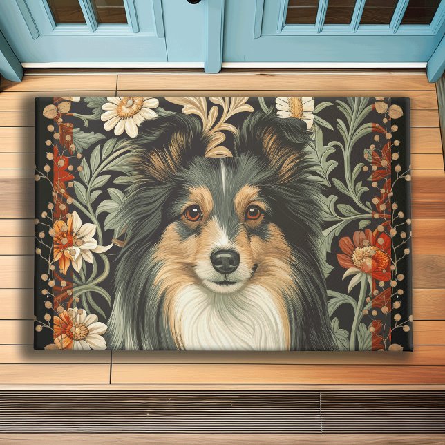 Sheltie or Collie Dog in William Morris Style Fußmatte (Von Creator hochgeladen)