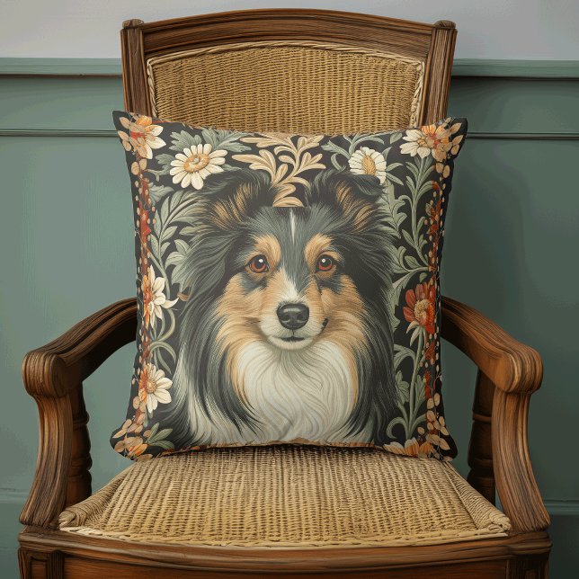 Sheltie or Collie Dog in William Morris Style Kissen (Von Creator hochgeladen)