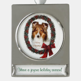 Sheltie Personalisiert Weihnachten Banner-Ornament Silber
