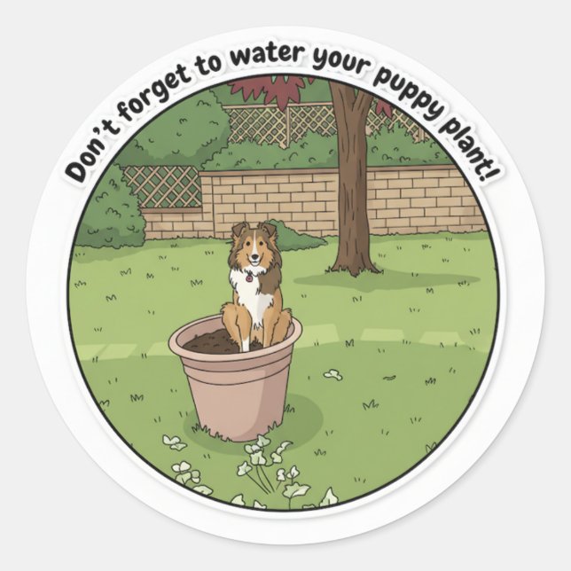 Sheltie Pflanze Runder Aufkleber (Vorderseite)
