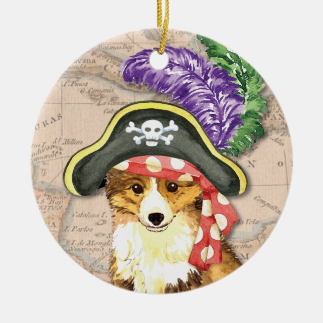 Sheltie Pirate Keramikornament (Vorne)