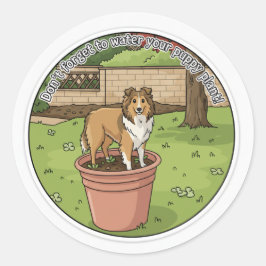 Sheltie potted plant runder aufkleber
