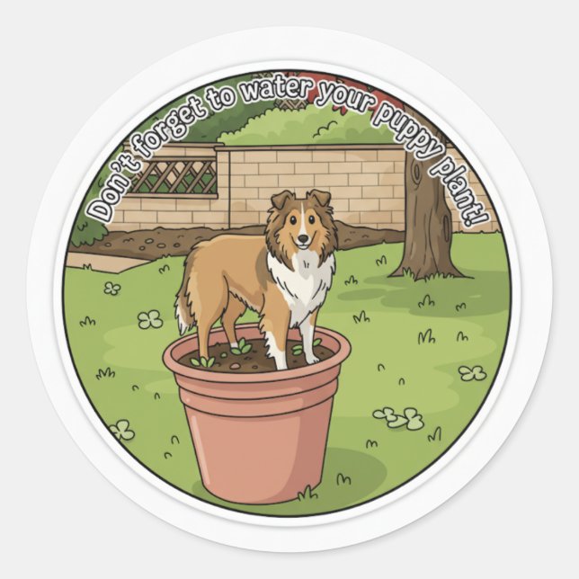 Sheltie potted plant runder aufkleber (Vorderseite)