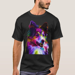 Sheltie Rough Collie Farbige Pop Art Porträt Hund T-Shirt
