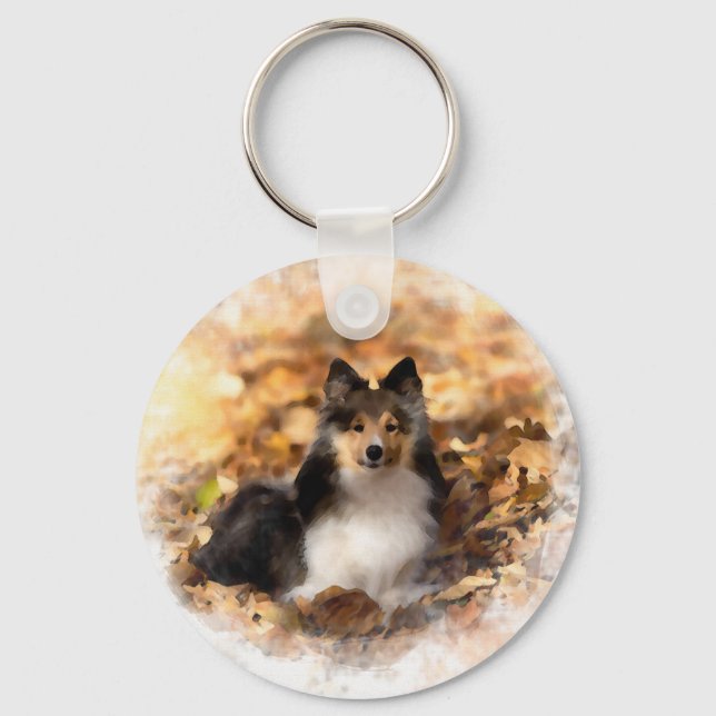 Sheltie Shetland Sheepdog Art Malerei Schlüsselanhänger (Vorderseite)