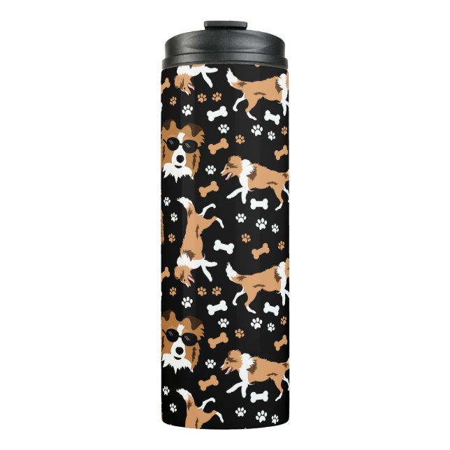 Sheltie Shetland Sheepdog Collie Pattern Pawprint Thermosbecher (Vorderseite)