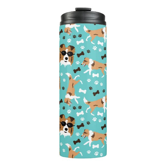 Sheltie Shetland Sheepdog Collie Pattern Pawprint Thermosbecher (Vorderseite)