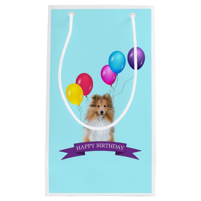 Sheltie Shetland Sheepdog Happy Birthday Geschenkt Kleine Geschenktüte (Vorderseite)
