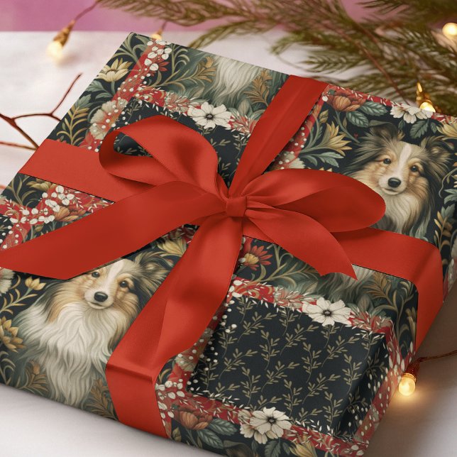 Sheltie Shetland Sheepdog Victorian Floral Geschenkpapier (Von Creator hochgeladen)