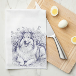 Sheltie Sketch with Rose Bush Geschirrtuch