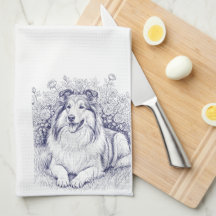 Sheltie-Skizze mit Rosenbusch