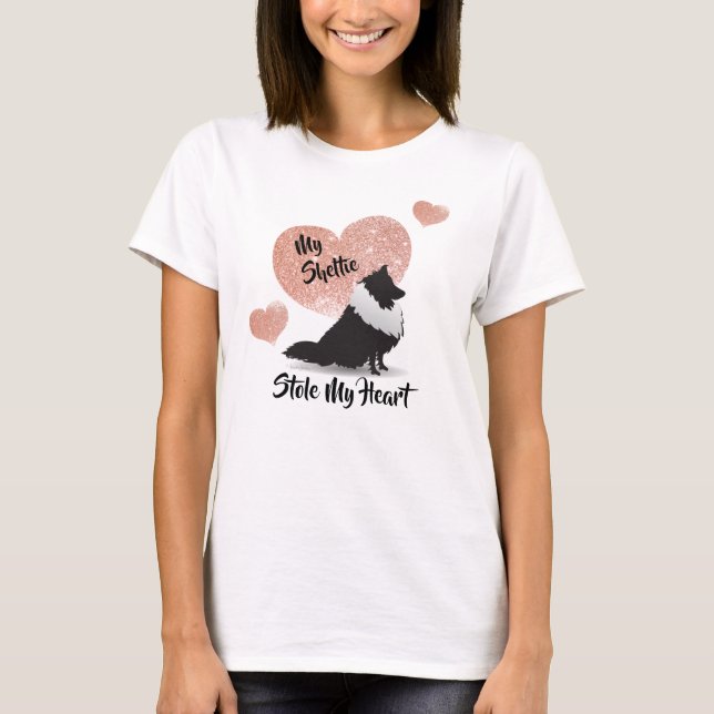 Sheltie Stole Mein Herz mit Rose Gold T-Shirt (Vorderseite)